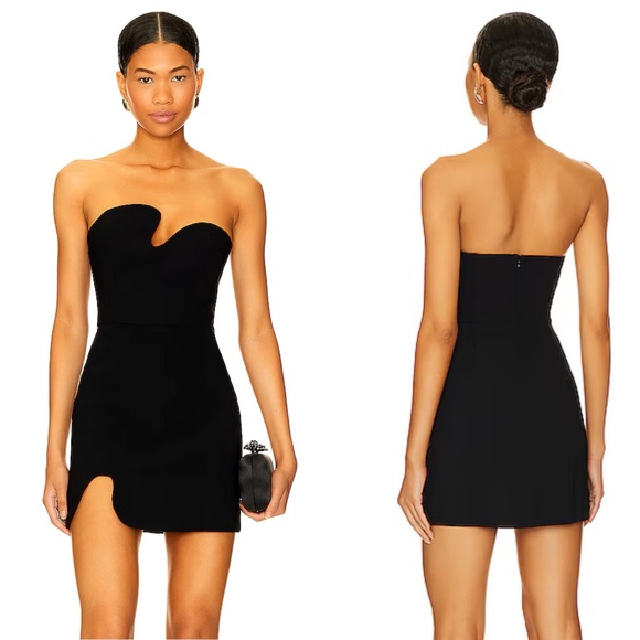 knee length dresses for ladies Strapless Puzzle Mini Dress in Black | Party Mini Dress main image 1